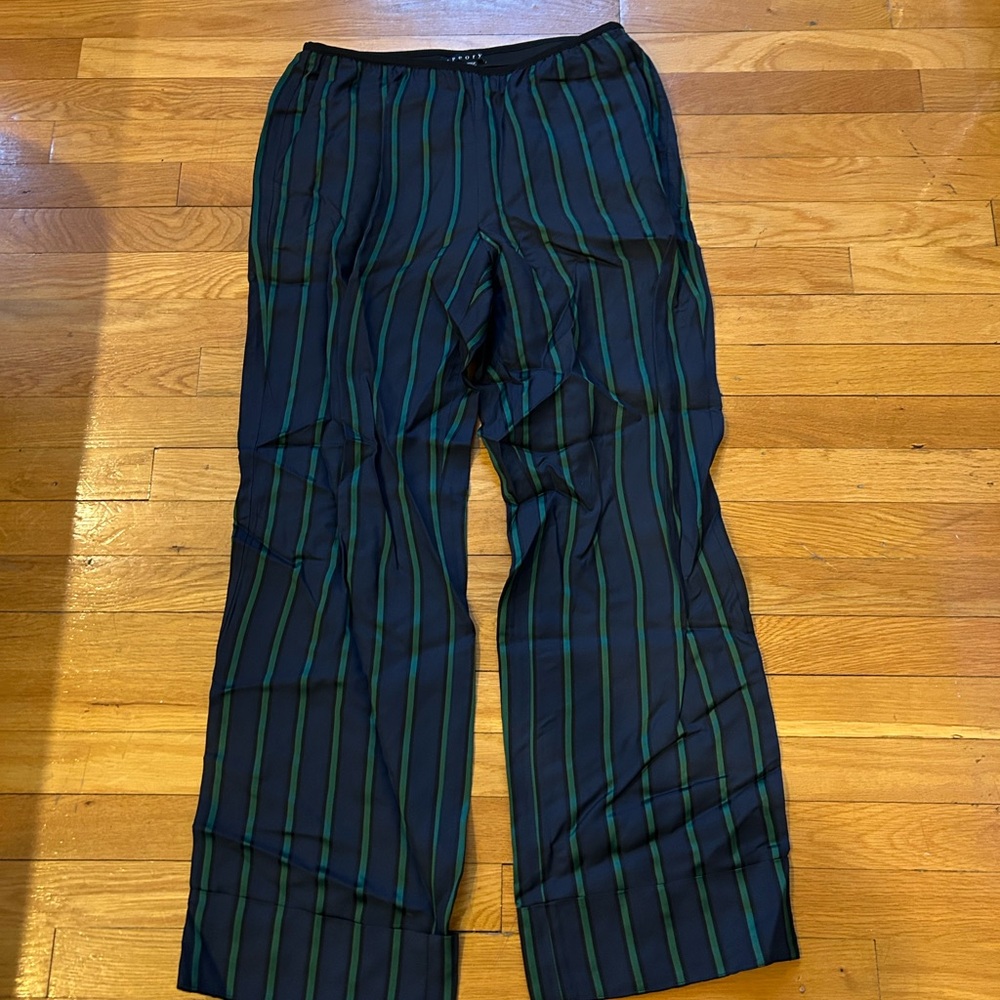 Theory Black and Green Striped Dress Pants